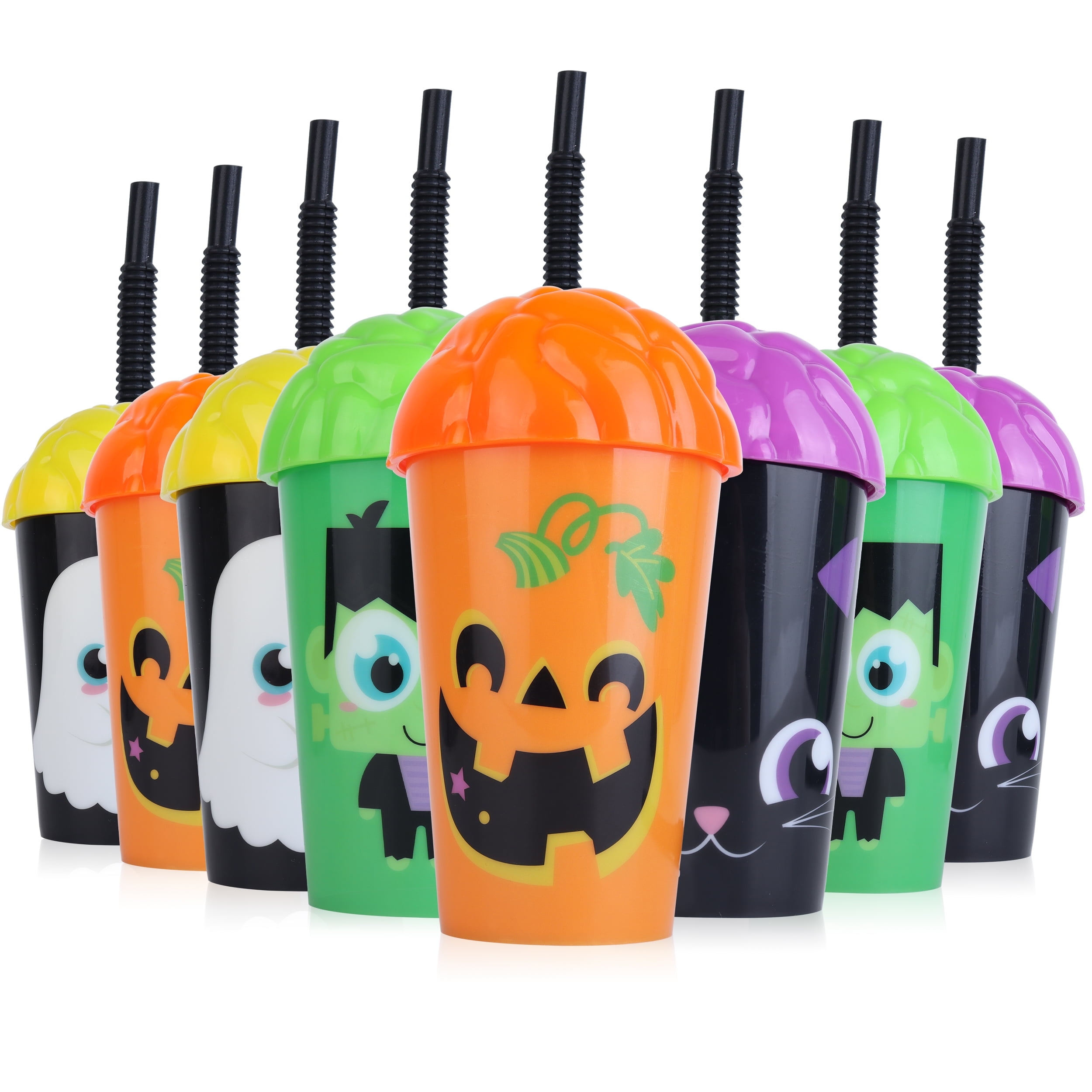 Halloween Reusable Plastic Cups With Lids And Straws - Large Ice