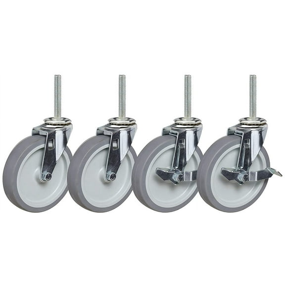 4" Caster Set of Four | 1/2-13x2-3/4 Threaded Stem Mount with Brakes