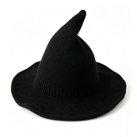 Women's Knitted Witch Hat, Wide-Brimmed Pointed Cone Wizard Hat, Soft Crochet Cosplay Costume Hat for Parties, Carnivals, and Photo Props