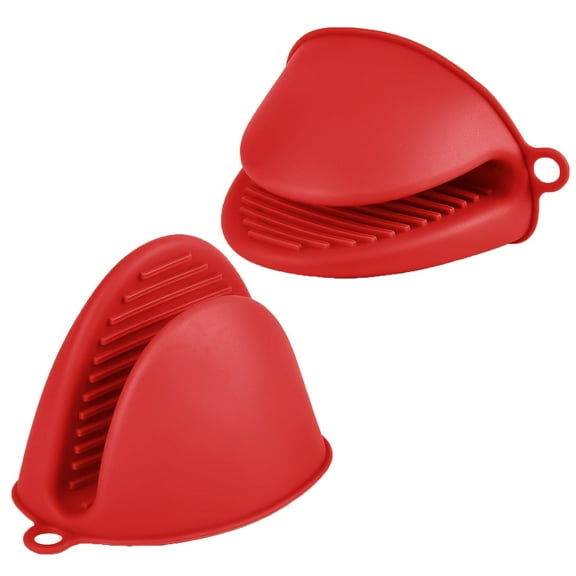 Mini Silicone Oven Mitts Heat Resistant, Rubber Oven Mitt Gloves, Finger Pinch Grips, Pot Holder, Silicone Potholder for Kitchen Cooking & Baking 1 Pair, Red