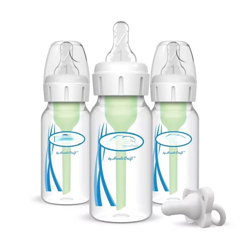 4oz Anti-Colic Baby Bottle with Level 1 Slow Flow Nipple & Pacifier, Narrow Neck Infant Feeding Bottle, BPA-Free, Silicone Nipple, 0m+, Newborn Baby Bottle Set