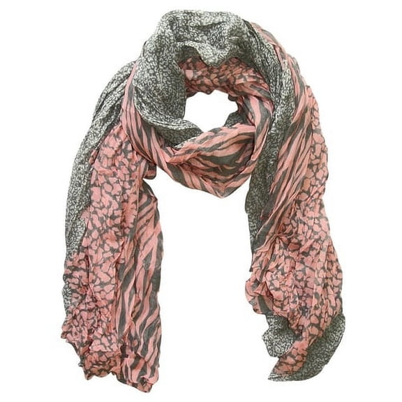 Peach Couture All Seasons Retro Zebra and Leopard Mix Animal Print Crinkle Beautiful Scarf wrap