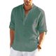 thumbnail image 1 of Camiseta de manga larga de lino para hombre, camiseta informal suelta de Color sólido, camisa de lino de algodón de manga larga, nueva, 1 of 4