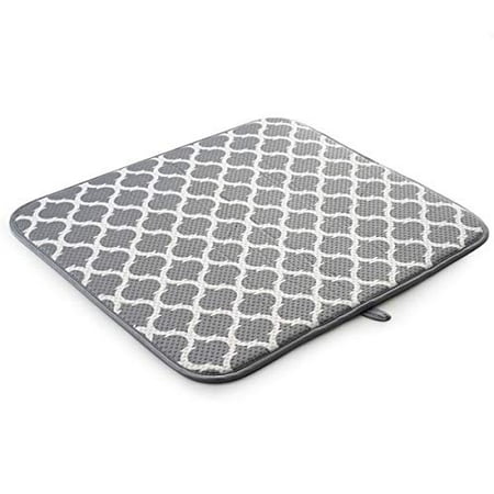 

SRENTA 18 X 16 Microfiber Dish Drying Mat Super Absorbent Dish Drainer Kitchen Pad with Hanging Loop Gray Trellis