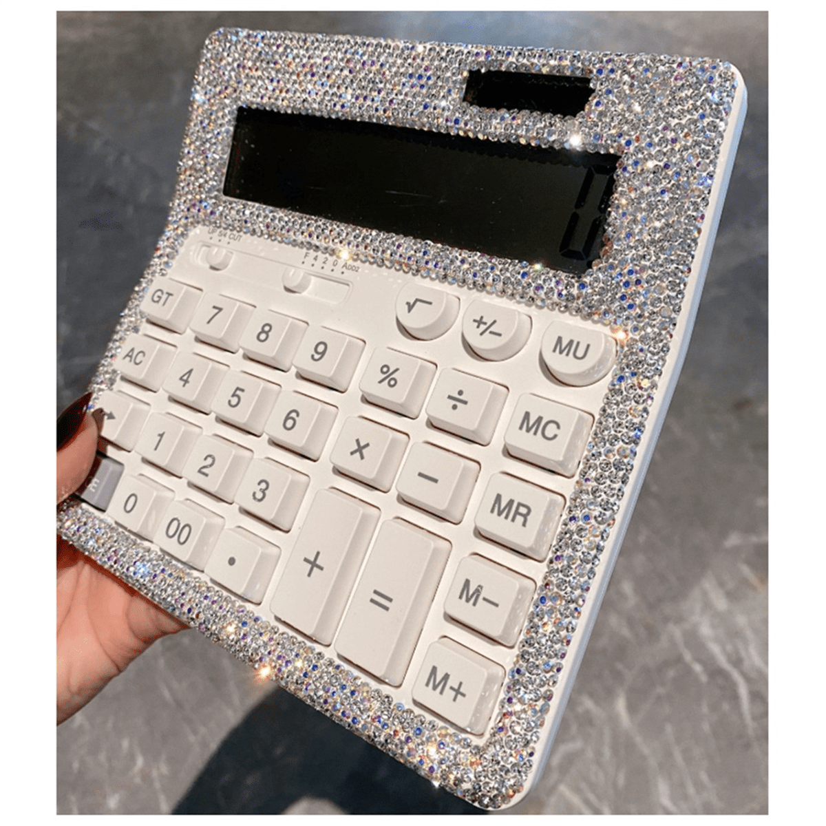 Rhinestone Crystal Calculator, Standard Desk Calculator LCD Display, Battery and Solar Powered Shiny Calculator