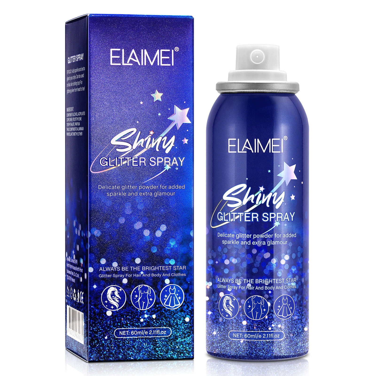 ELAIMEI Glitter Spray for Hair and Body Make Up Long Lasting Shimmer Silver  Glitter Hairspray Tiktok 60ml 
