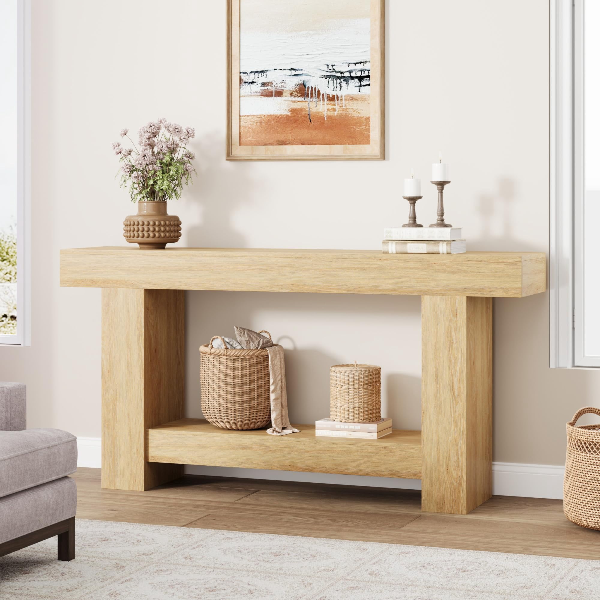 47 Inches/63 Inches Long Console Table for Entryway, 2-Tier Large Sofa Table with Storage, Farmhouse Console Table for Living Room, Wooden Entrance Entry Table for Entryway, Hallway