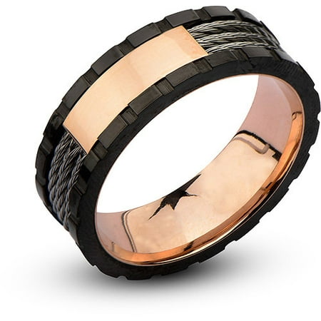 Inox Jewelry FR1025-12 Inlayed Cables Stainless Steel Ring - IP Rose Gold & Black - 12 in.
