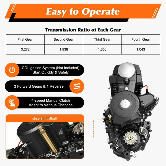 125CC 4-Stroke ATV Engine Motor Semi-Auto with Reverse Electric Start Fit for GO Karts