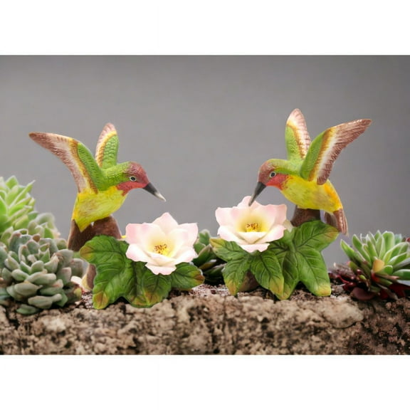 Ceramic Hummingbird Candleholders Set of 2 White Flower 3.5in Gift