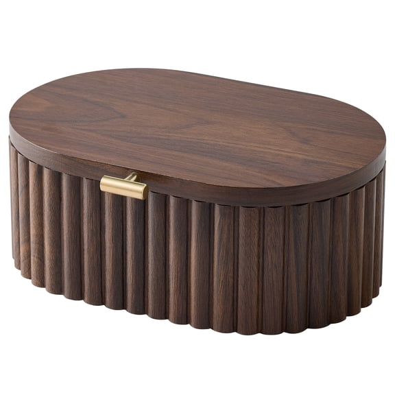 Better Homes & Gardens Oval Scalloped Wood Jewelry Box with Lid, Natural, Decorative Storage