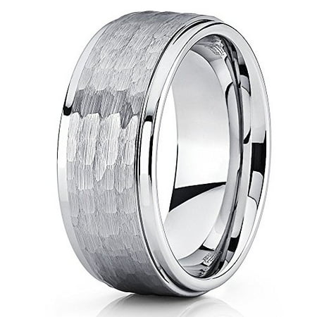 3.25 Mm Hammered Band - Hammered Tungsten Ring Silver Tungsten Wedding Band Brushed Gray Tungsten Ring 9mm Tungsten Carbide Ring Men & Women