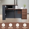 thumbnail image 6 of Vakiorn L Shaped Modern Wooden Commercial Reception Desk 71 inch with Counter Shelves Storage Drawers for Office Home Brown Black Left, 6 of 10