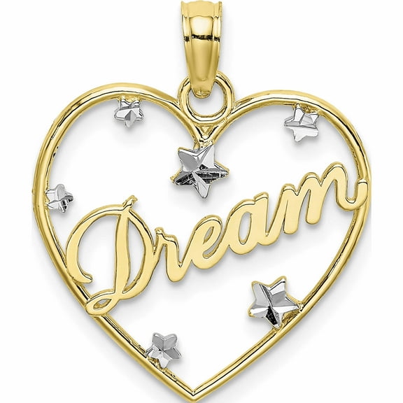 10K Yellow With Rhodium 10Kwith Dream In Heart D/C Star Accents Charm Made United States 10k9396