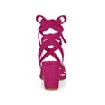 thumbnail image 2 of BLISSFUL STEP Women's Open Toe Crisscross Lace Up Block Heel Sandals Hot Pink 6, 2 of 7