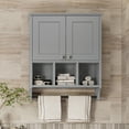 thumbnail image 2 of Medicine Cabinets, Bathroom Cabinet Wall Mounted 2-Door with 3 Open Shelves, Over The Toilet Storage Cabinet with Towels Bar for Toilet, Bathroom (Grey), 2 of 9