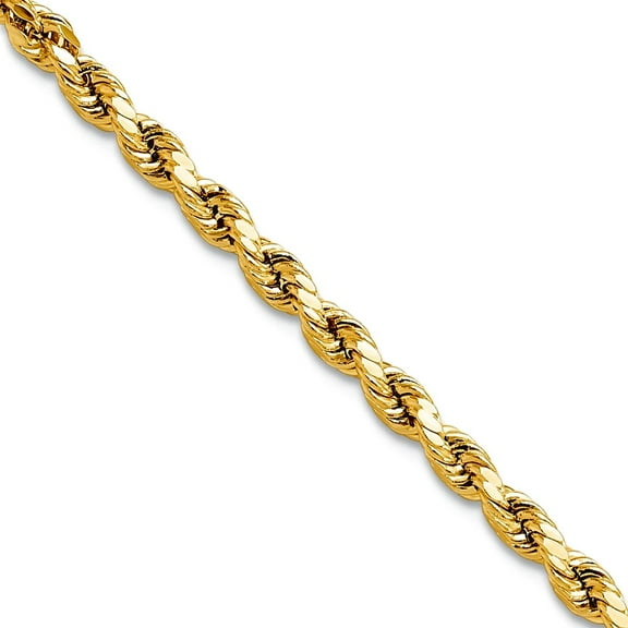 10k Yellow Gold 3mm Semi-solid Sparkle-Cut Rope Chain Necklace 16 Inch Chain Necklace for Women and Men