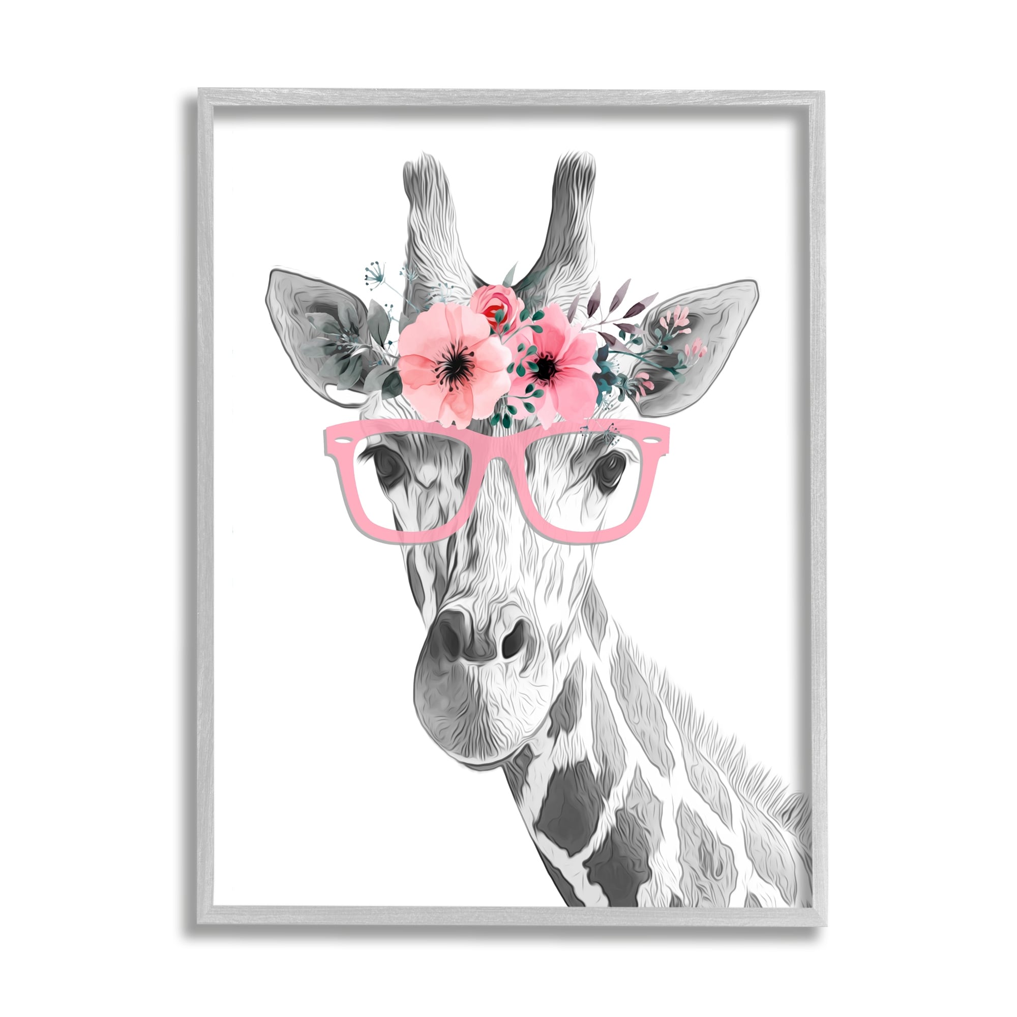 Stupell Industries Pink Flower Crown Monochrome Giraffe Wearing Glasses , 24 x 30, Design by Annalisa Latella