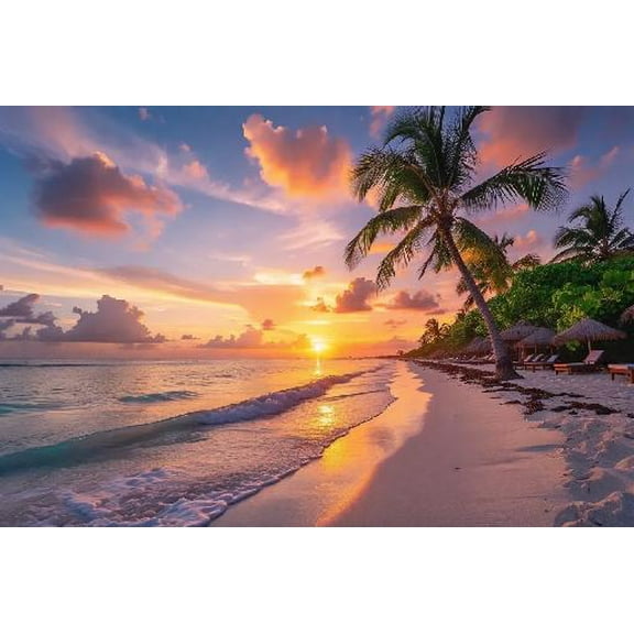 Fun Jigsaw Puzzle for Adults 500 Pieces Caribbean Beach Sunset Dominican Republic Tropical Wall Art Wooden Puzzles Best Brain Exercises Educational Gift Home Decor