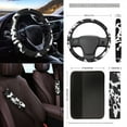 thumbnail image 3 of Renewold Cow Print 12 PCS Front Car Seat Cover Full Set, with Steering Wheel Cover Seat Belt Pad Cover Armrest Box Mat Trash Bin Rear View Mirror Cover Cup Holders Keychain Air Vent Bag Car Decor, 3 of 7