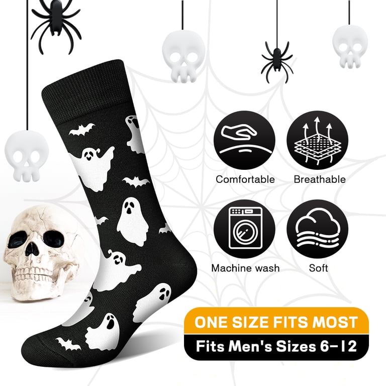 2 Pairs Halloween Magnetic Socks - Bat & Ghost Design, Funny Couple Socks, His & Hers Gifts, Holding Hands Novelty Socks-904164