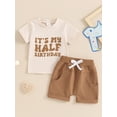 thumbnail image 5 of Aojekbee Baby Boy Half First Birthday Outfits Letter Print Short Sleeve T-Shirts Tops Elastic Waist Shorts 2Pcs Summer Clothes Set, 5 of 10