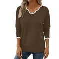 thumbnail image 3 of UVEASISHA Womens V Neck Sweaters Color Block Long Sleeve Knitting Cotton Tops Lightweight Pullover Sweaters Fall Fashion Outfits Khaki XXL, 3 of 8