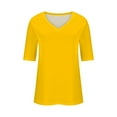 thumbnail image 6 of CFLVAEK Summer Tshirts for Women 2025 Plus Size Short Sleeve Tshirt Casual V Neck T Shirts Solid Color Basic Tees Beach Vacation Going Out Tops Yellow M, 6 of 7