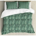 thumbnail image 1 of Muted Colors Duvet Cover Set King Size, Natural Theme of Ornate Branches Leafy Forest Elements, Decorative 3 Piece Bedding Set with 2 Pillow Shams, Laurel Green Pale Green Evergreen, by Ambesonne, 1 of 3
