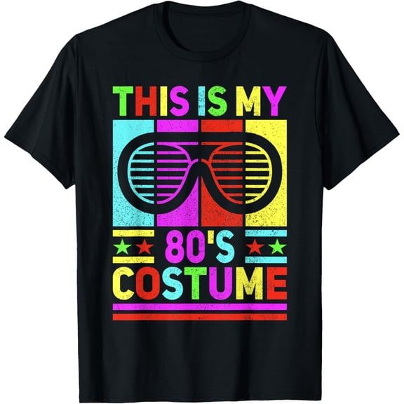Retro 80s Costume T-Shirt Funny Vintage Neon Shutter Shades Graphic Tee Halloween Party Apparel for Men Women Adults