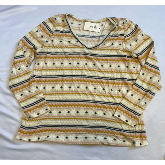 Style & Co Fair Isle Knit Top Antique Cream L