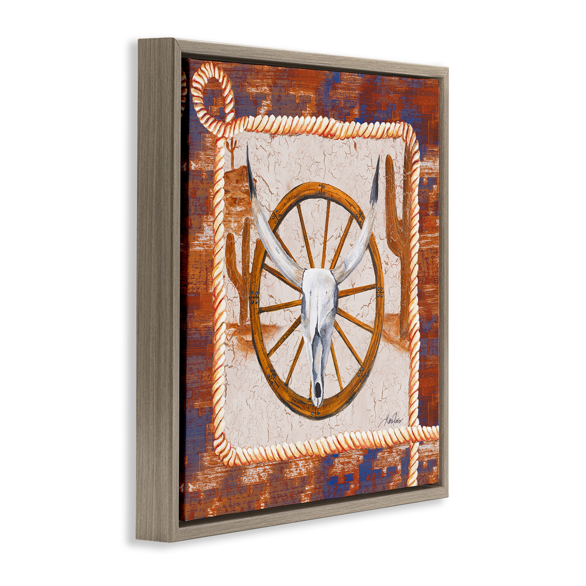 Stupell Industries Western Desert Wheel Landscape Painting Brown Floater Framed Canvas Art Print Wall Art, 18 x 18