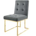 thumbnail image 3 of Side Dining Chair, Set of 2, Velvet, Metal Steel, Gold Grey Gray, Modern Contemporary Urban Design, Kitchen Room Cafe Bistro Restaurant Hospitality, 3 of 4