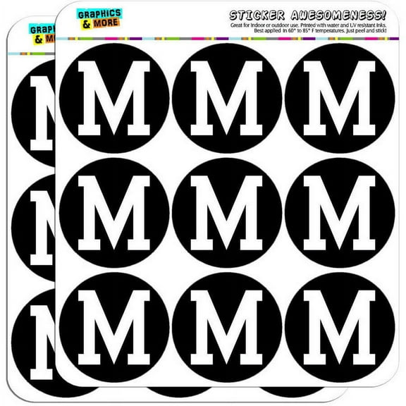 Letter M Initial Black White 18 2" Planner Calendar Scrapbooking Crafting Stickers