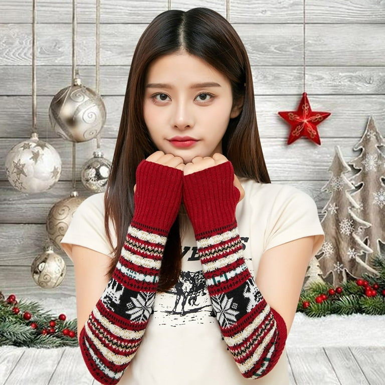 Yubnlvae Gloves Warm Finger Knitted Christmas Half Snowflake Fawn Warm Gloves Gloves Wool Gloves Gloves Red Gloves for Cold Weather