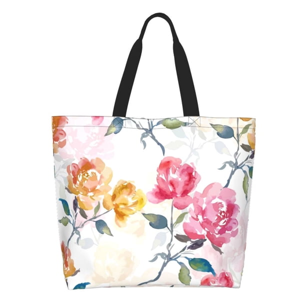 Disketp Colorful Flowers Bolsa Tote Estampada para Mujer, Bolso de Hombro y de Mano para Compras y Viajes