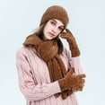 thumbnail image 4 of PMVFHDE Couples Winter Thickened Warm Scarf Hat Gloves Set Solid Color Ribbed Knit Wool Cap Neck Warmer Three-Piece Warm Set Red, 4 of 4