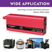 LVYUAN 2600 Watts Peak Power Inverter Modified Sine Wave DC 12V to AC 110V 120V Car Converter 2 AC Outlets + USB Adapter USB Charger for Car, RV, Camping & Home Backup Red