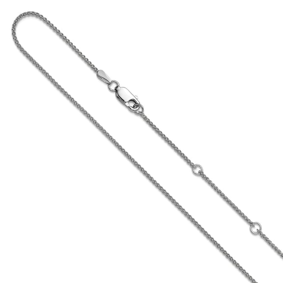 10k White Gold 1.2mm Spiga 1in 1 Inch Adjustable Chain Necklace 16 Inch Chain Necklace for Women and Men