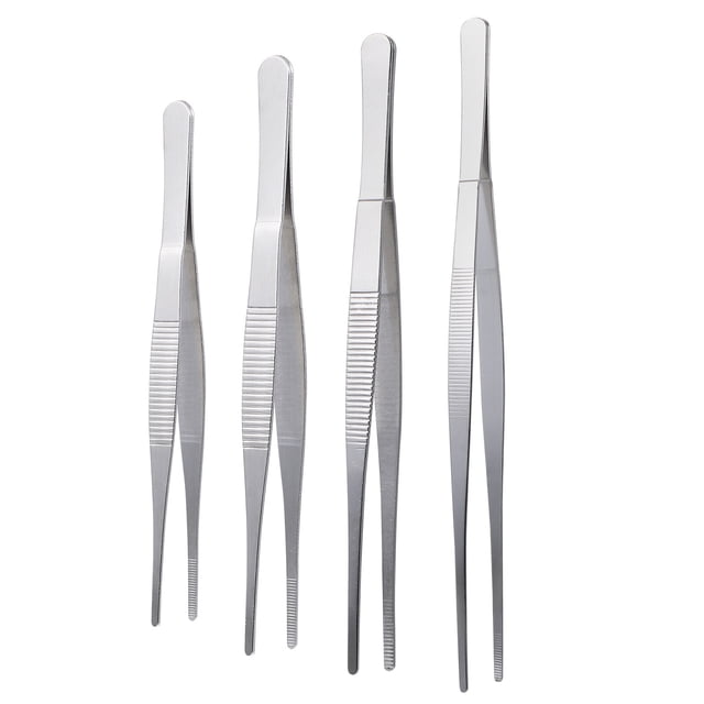 MasteelfCA 4Pcs Practical Tweezers Stainless Steel Long Straight Tweezers Forceps (Silver)