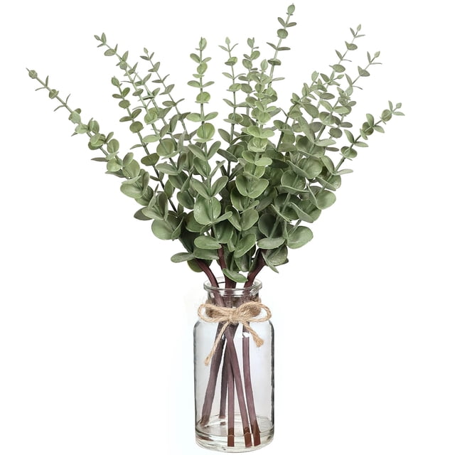 Tallos artificiales de eucalipto en jarrón de vidrio VIERENA de 17.5 pulgadas