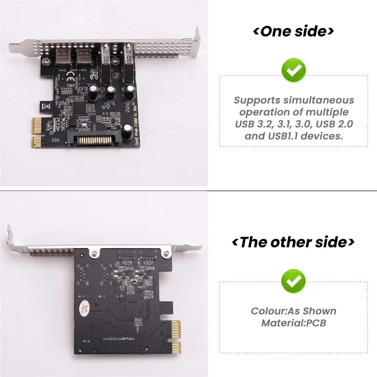 Carte PCI USB 3.2 4 Ports (Type-C + Type-A) - 5 Gbps - Plug & Play Pour PC De Bureau - Extension Hub Haute Vitesse - 6