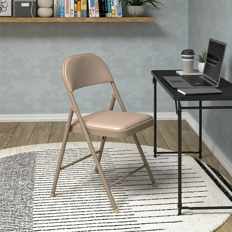 COSCO SmartFold(r)? Vinyl Folding Chair, 4-Pack, Antique Linen