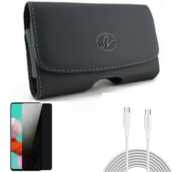 Privacy Screen Protector & Case Belt Clip & 6ft Long Type-C Cable for Samsung Galaxy S20 Fan Edition - Tempered Glass Anti-Spy   Leather Swivel   PD Fast Charger Cord Combo