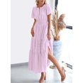 thumbnail image 4 of Light Pink Purple Womens Short Sleeve Maxi Dress High Waist Tiered A-Line Boho Flowy Beach Vacation Dress, 4 of 6