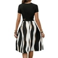 thumbnail image 4 of Julycc Womens Striped Print Belted Sundress Short Sleeve A-line Swing Dress, 4 of 4