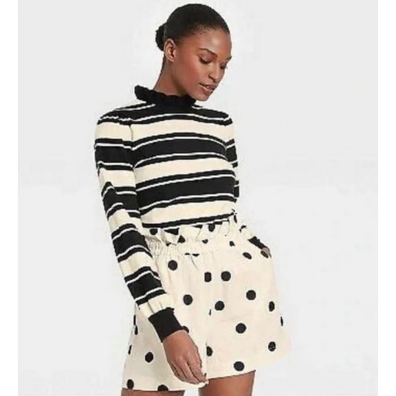 Women's High Neck Pullover Sweater - Who What Wear Black Striped XXL