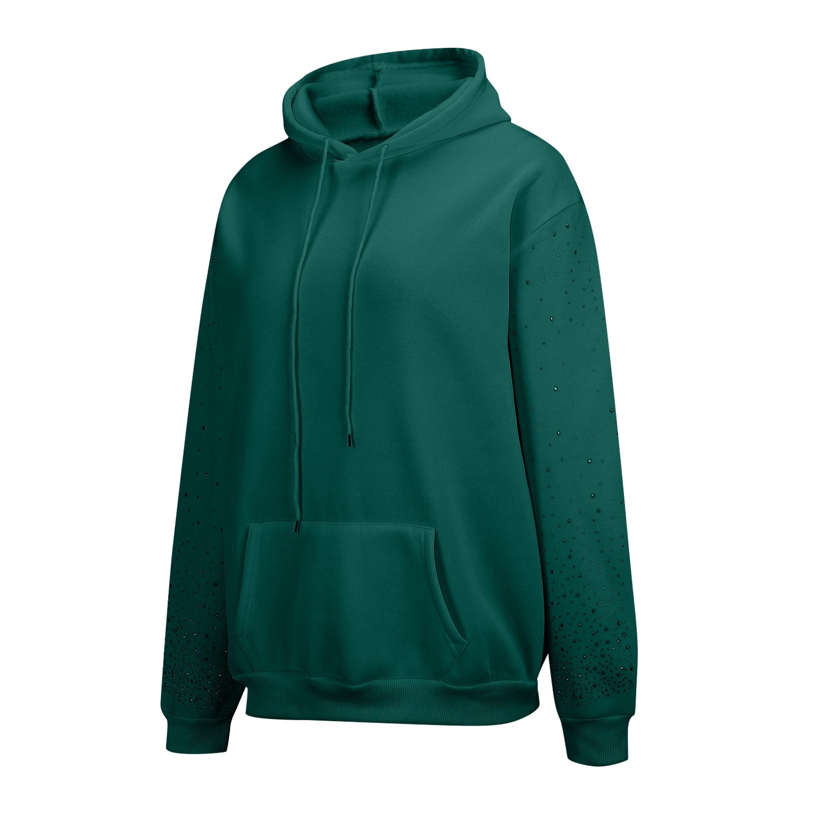 Women's Rhinestone Encrusted Hooded Sweatshirt, Comfortable Fleece Lined Pullover with Sparkle Design, Fashionable Casual Winter Wear for Autumn and Winter Seasons, Daily Use and Cold Weather