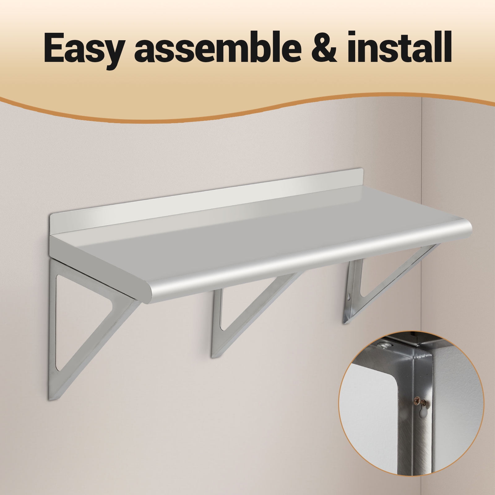 Sunvasagoo NSF Stainless Steel Wall Shelf, Backsplash & Brackets, Heavy Duty 18-Gauge