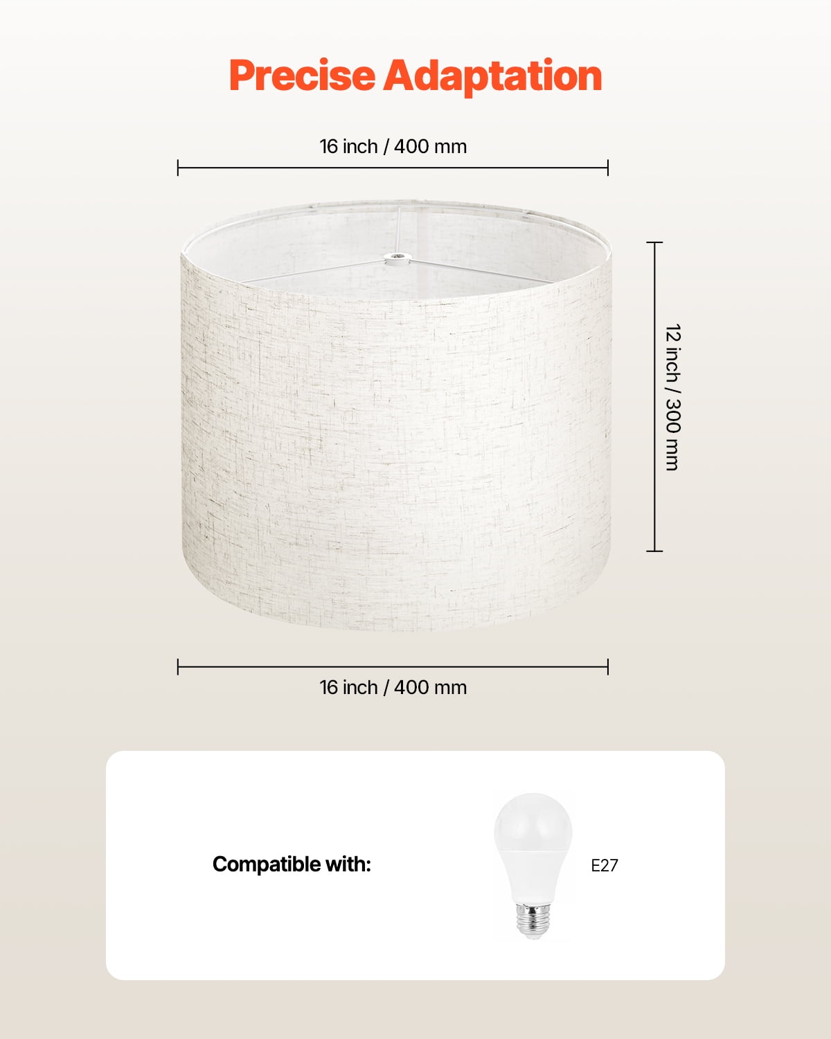 VEVOR Drum Lamp Shade 2 Set, 16 in Top x 16 in Bottom x 12 in High, Large Lampshade with Harp, Replacement Lamp Shade for Table Lamps Floor Lamps Pendant Lights, Easy Assembly Required (Light Linen)